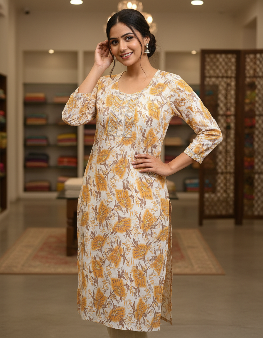 Women Floral Printed Cotton Kurti – Elegant Ethnic Wear