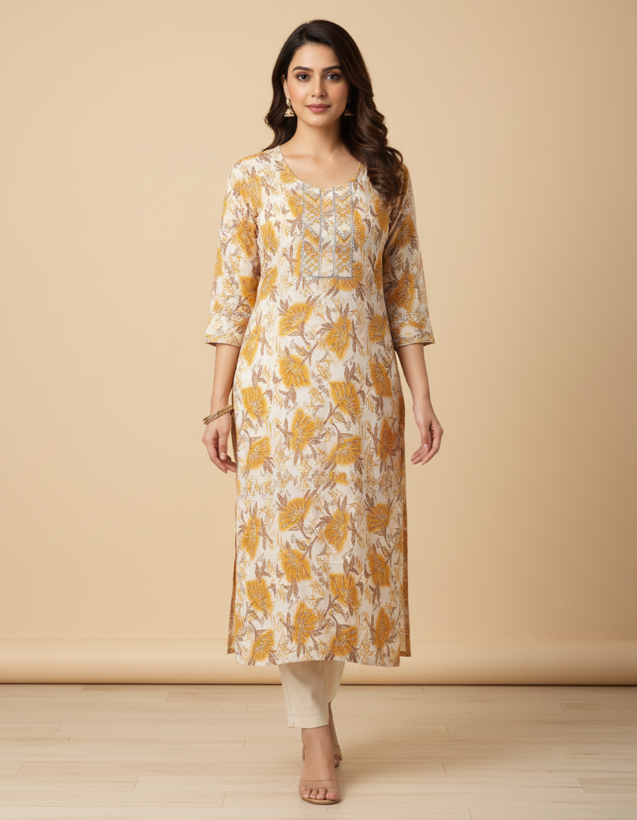 Women Floral Printed Cotton Kurti – Elegant Ethnic Wear