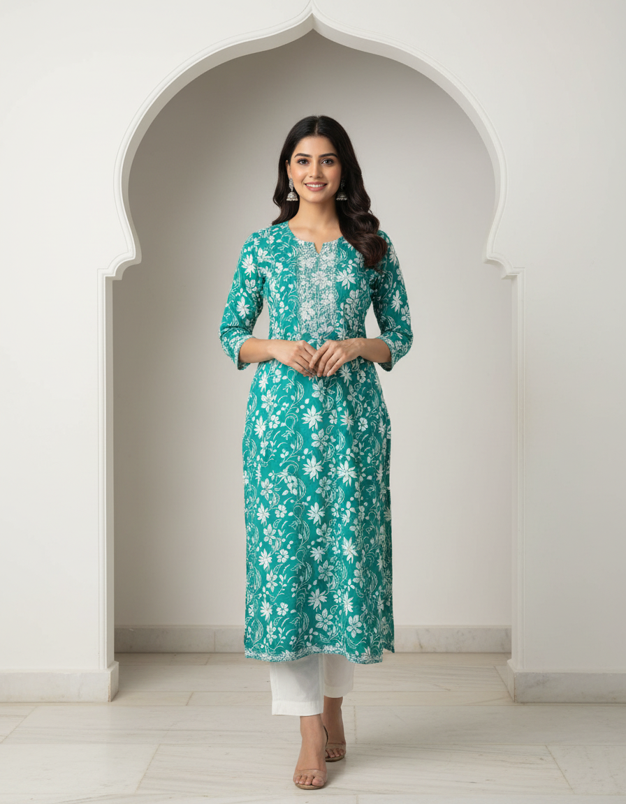 Women Floral Printed Cotton Kurti – Elegant Ethnic Wear