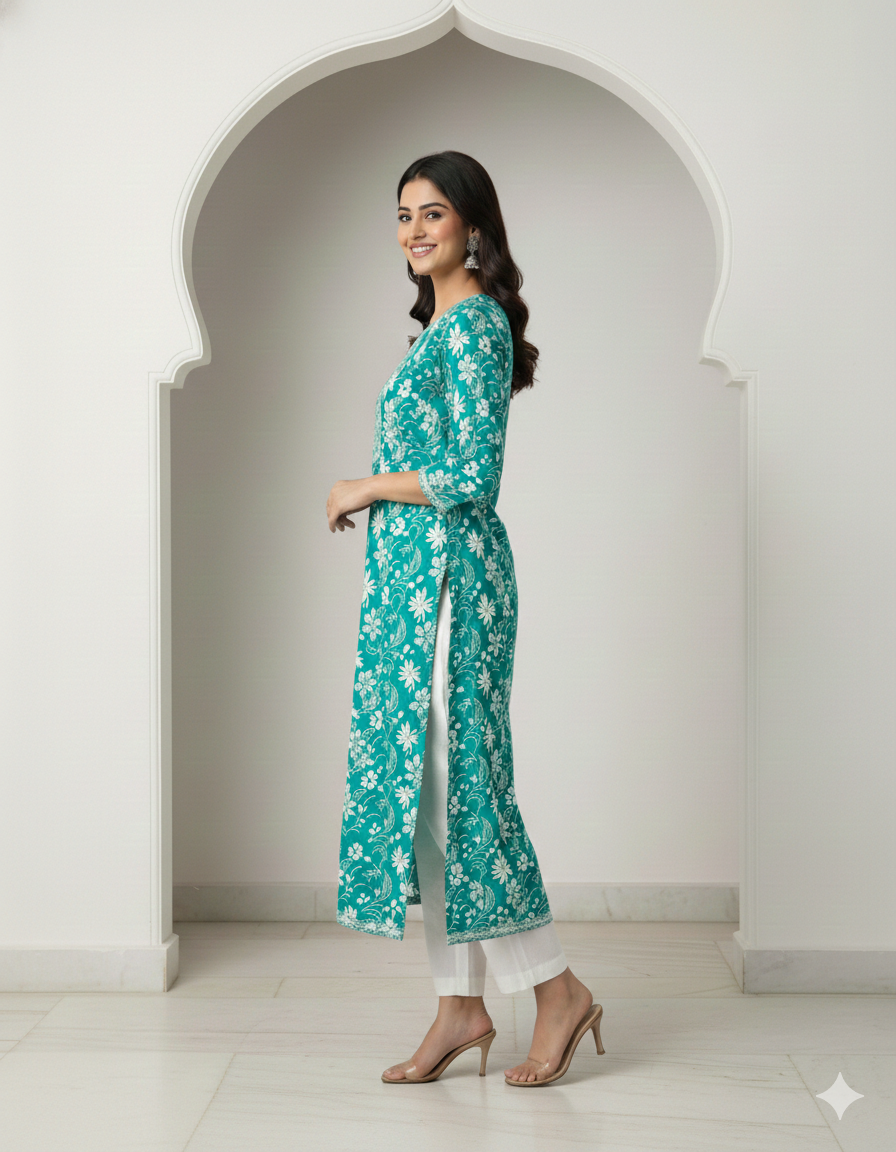 Women Floral Printed Cotton Kurti – Elegant Ethnic Wear